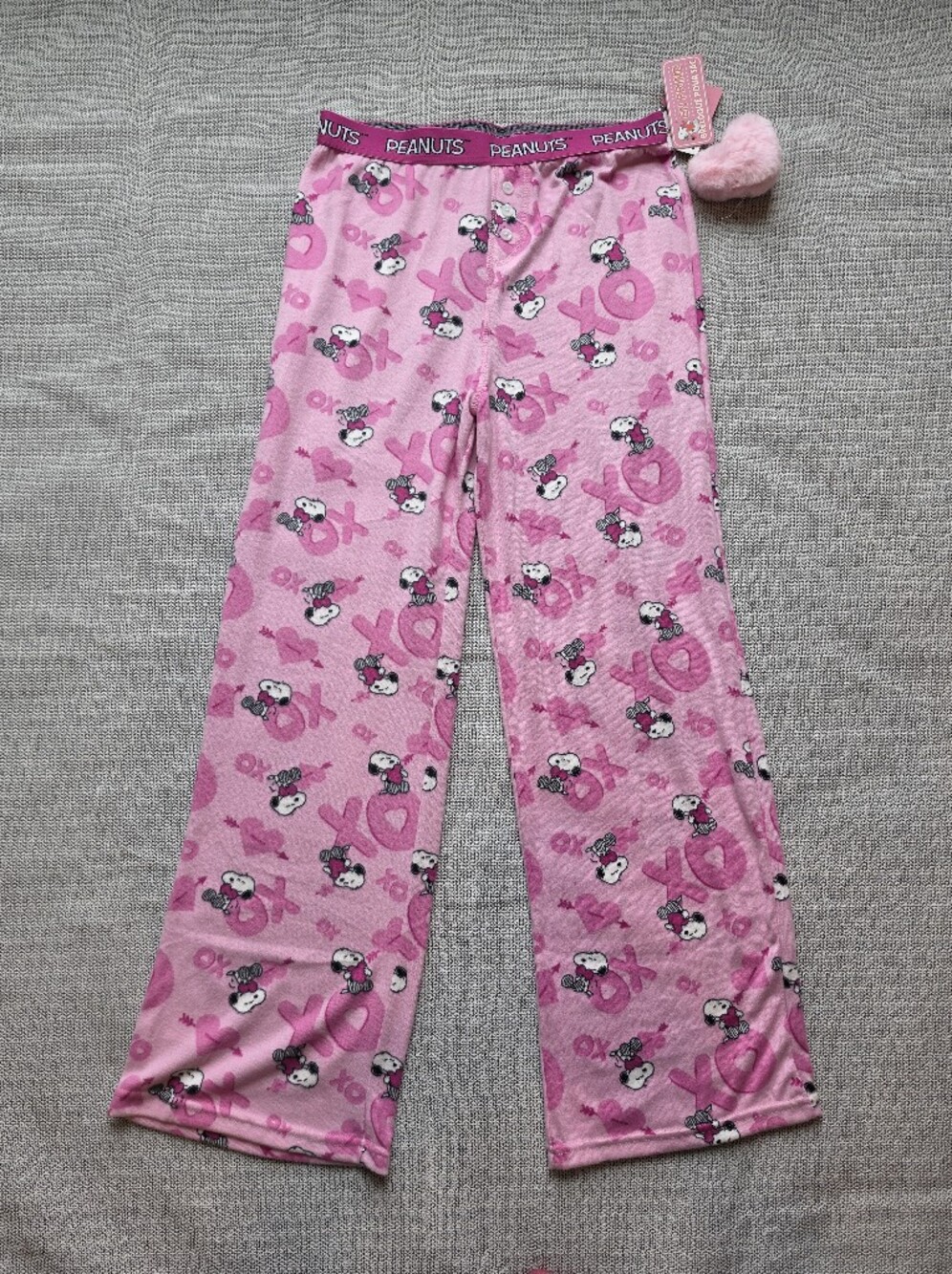 Peanuts Ladies Pink Snoopy Heart Print Pajama Bottoms.
